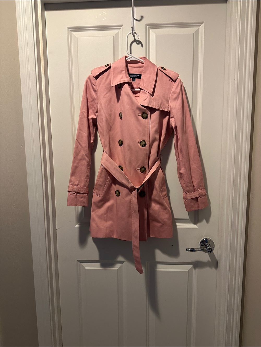 Jones New York Pink Double-Breasted Trench Coat with Belt